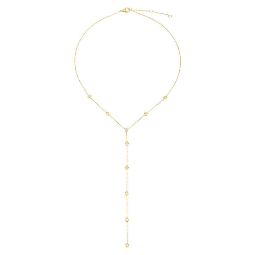 Modern Cascade Diamond Lariat Necklace in 14K Yellow Gold