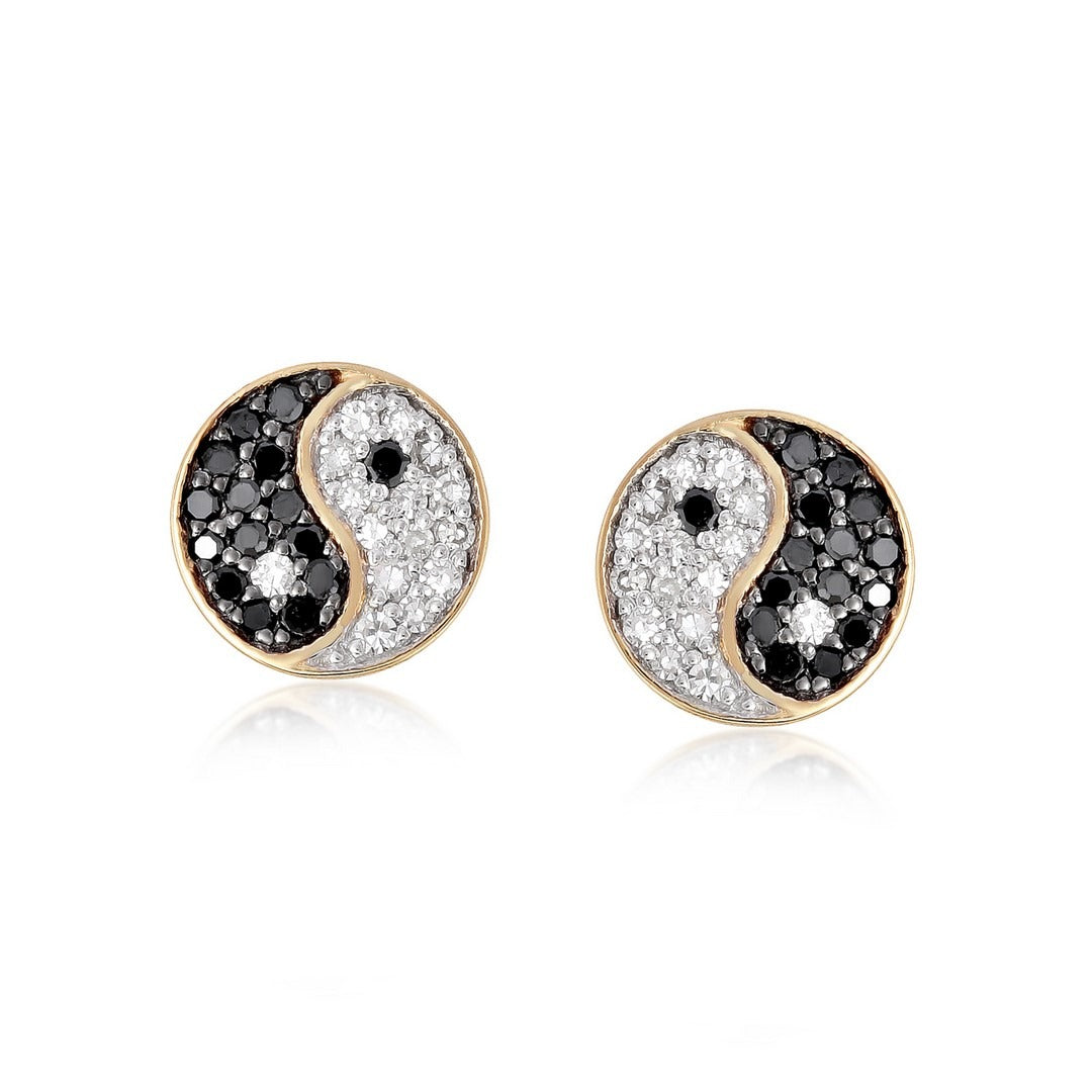 Bygone Era Black Enamel Stud Earrings in 14K Yellow Gold