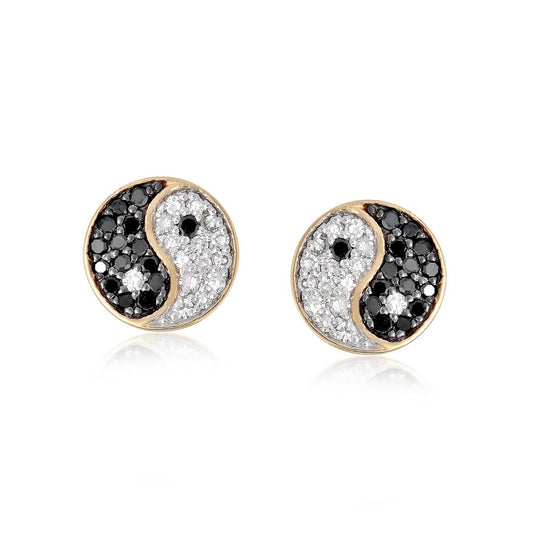 Bygone Era Black Enamel Stud Earrings in 14K Yellow Gold