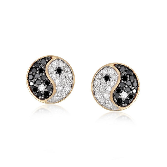 Bygone Era Black Enamel Stud Earrings in 14K Yellow Gold