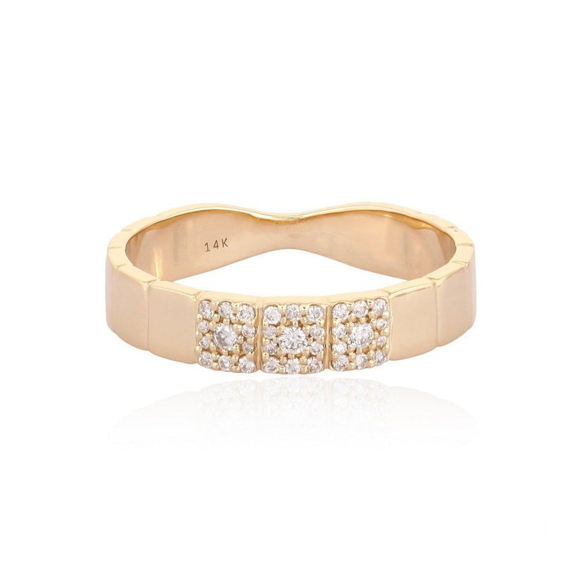 Geometric Pave Diamond Bar Ring in 14K Yellow Gold