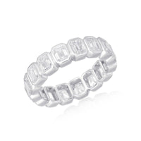 Bold Band Emerald Cut Diamond Bezel Style Ring in 18K White Gold