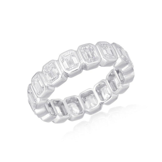 Bold Band Emerald Cut Diamond Bezel Style Ring in 18K White Gold