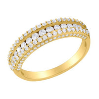 Three Row Diamond Accent Gold Ring in 14K Yellow Gold