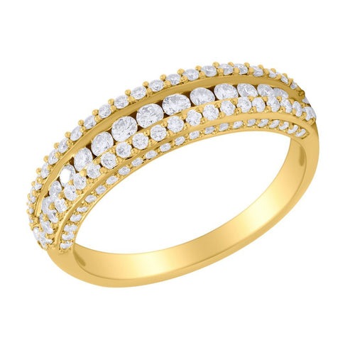 Three Row Diamond Accent Gold Ring in 14K Yellow Gold