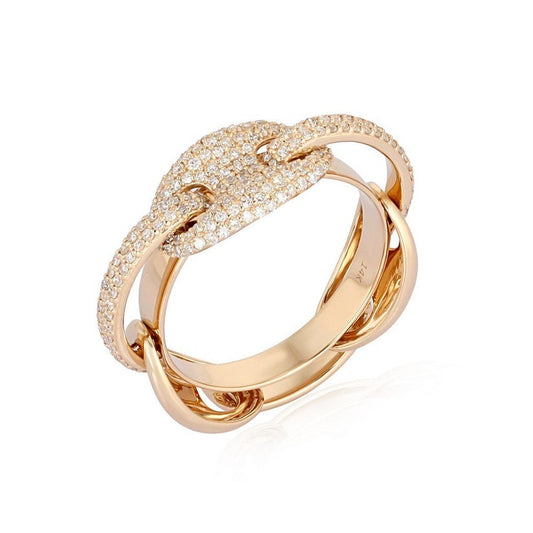 Pave Diamond Solitaire Link Ring in 14K Yellow Gold