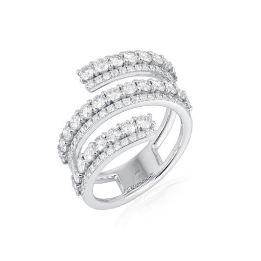 Triple Row Pave Diamond Open Band Ring in 14K White Gold