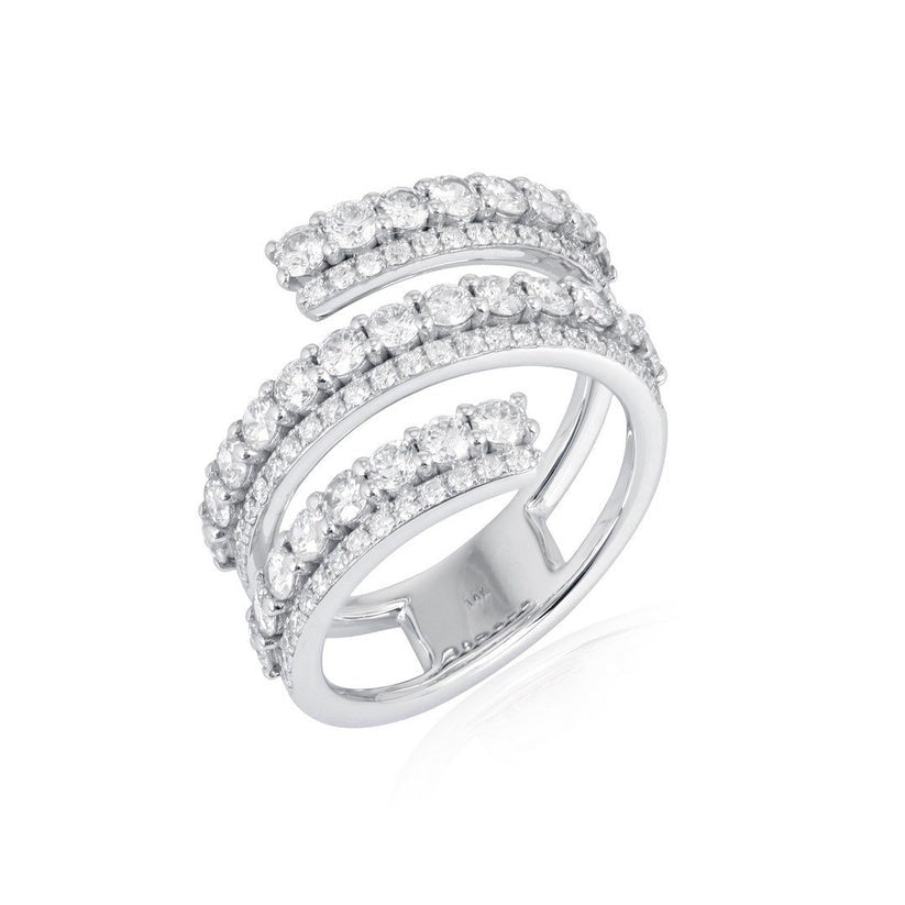 Triple Row Pave Diamond Open Band Ring in 14K White Gold