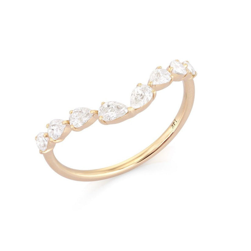 Pear Cut Diamond Half Eternity Band Ring in 14K Yellow Gold