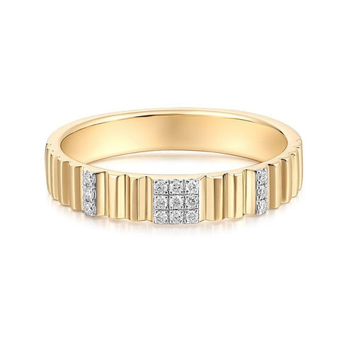 Textured Square Diamond Cluster Ring in 14K Yellow Gold