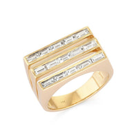 Bold Band Three Row Baguette Diamond Ring in 14K Yellow Gold