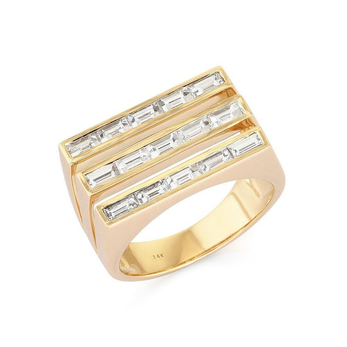 Bold Band Three Row Baguette Diamond Ring in 14K Yellow Gold