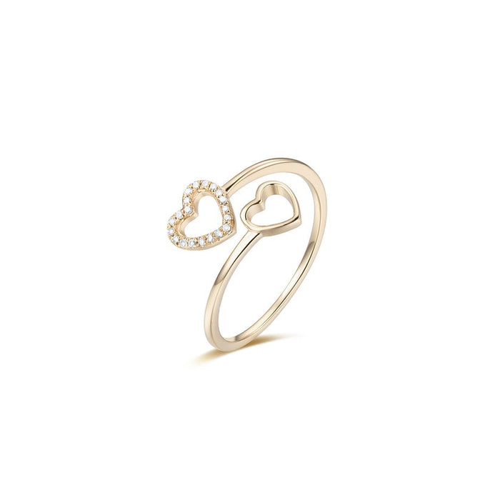 Open Double Heart Pave Round Diamond Ring in 14K Yellow Gold