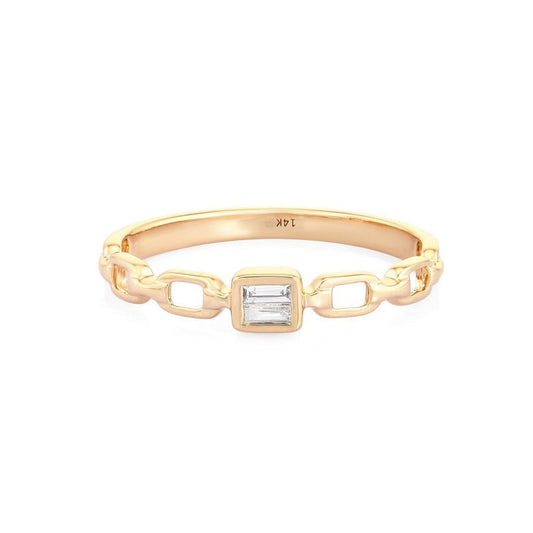 Baguette Diamond Chain Link Ring in 14K Yellow Gold