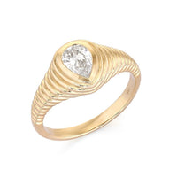 Pear Shaped Diamond Ribbed Dome Ring in 14K Yellow Gold