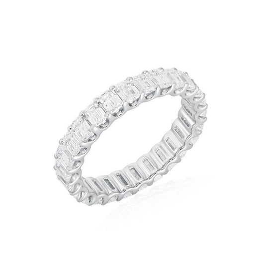 Emerald Cut White Diamond Eternity Band Ring in 18K White Gold