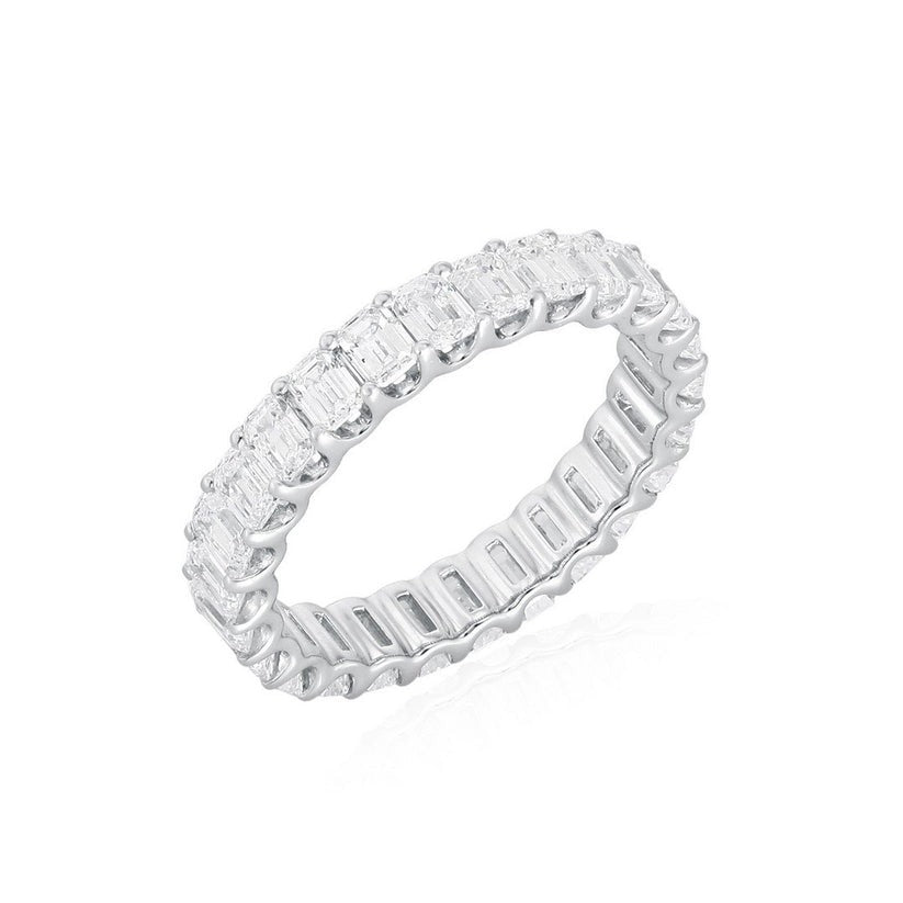Emerald Cut White Diamond Eternity Band Ring in 18K White Gold