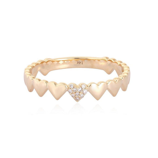Mini Heart Band Pave Diamond Accent Ring in 14K Yellow Gold