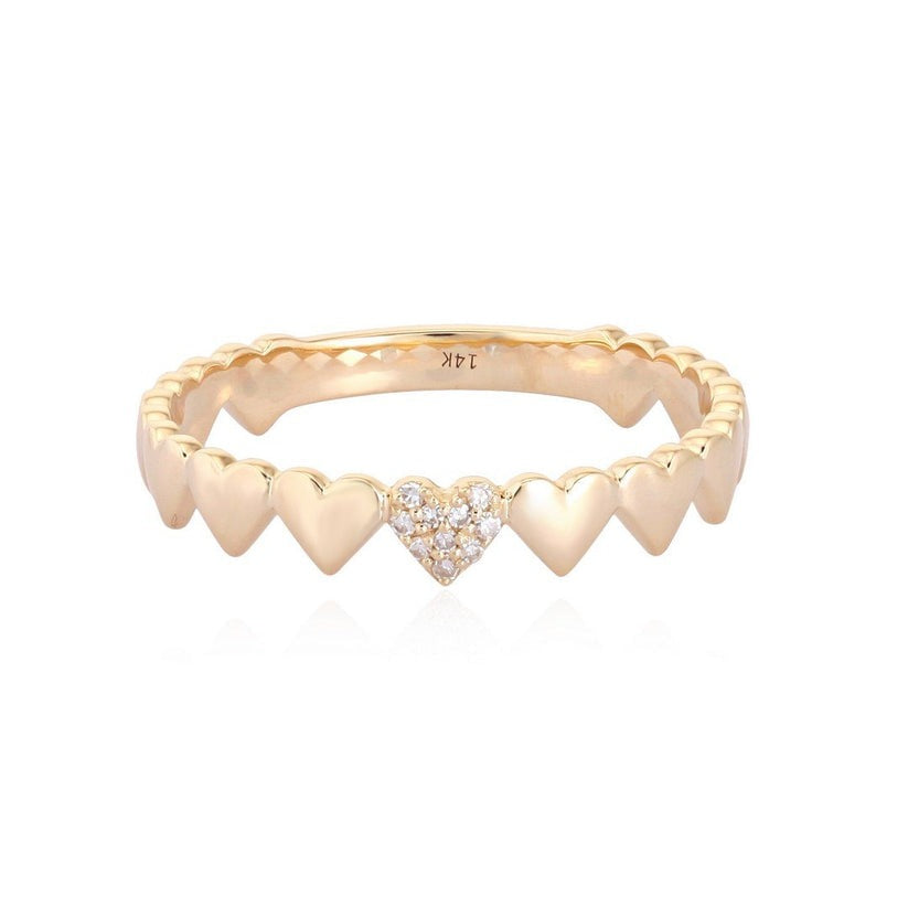 Mini Heart Band Pave Diamond Accent Ring in 14K Yellow Gold