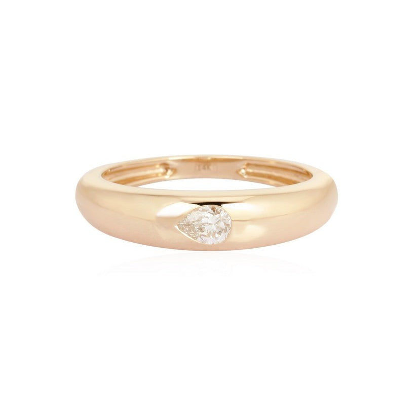 Teardrop Diamond Bezel Set Band Ring in 14K Yellow Gold