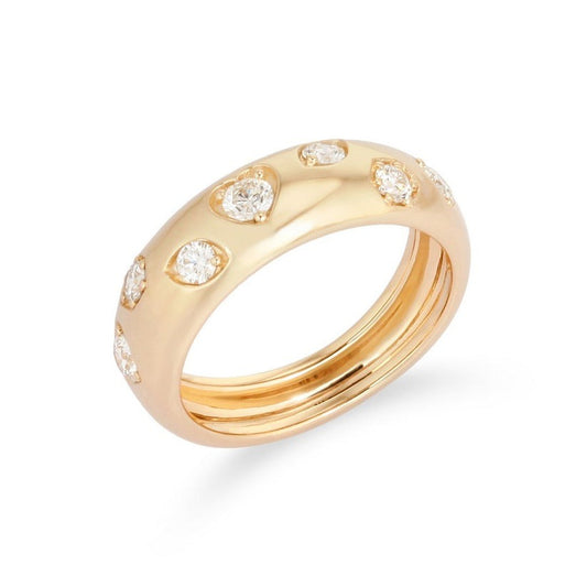 Contemporary Wide Band Flush Diamond Ring in 14K Yellow Gold