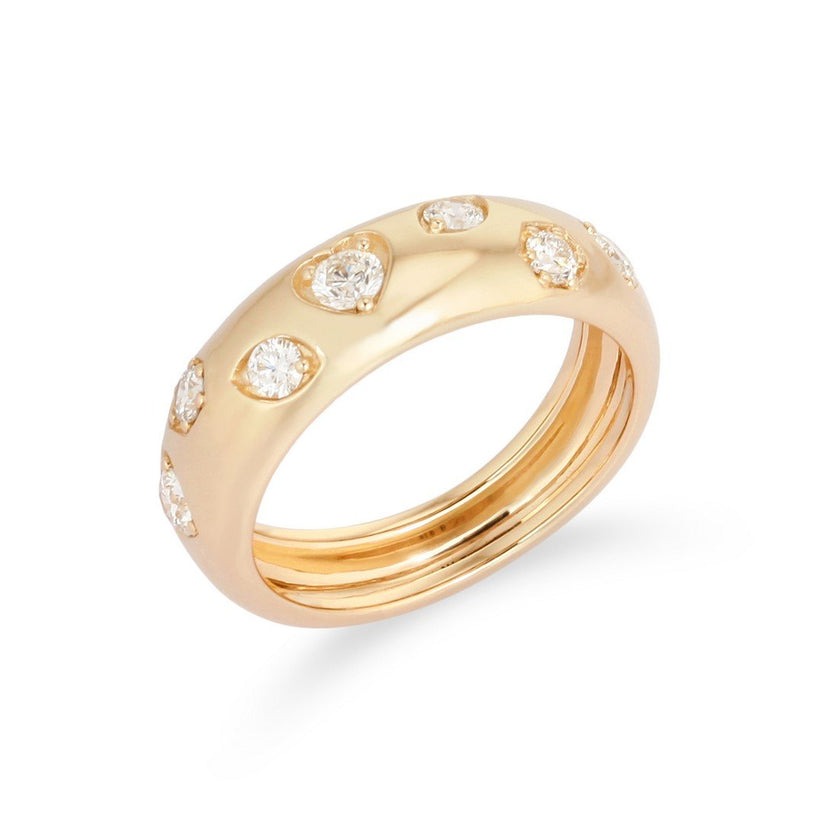 Contemporary Wide Band Flush Diamond Ring in 14K Yellow Gold