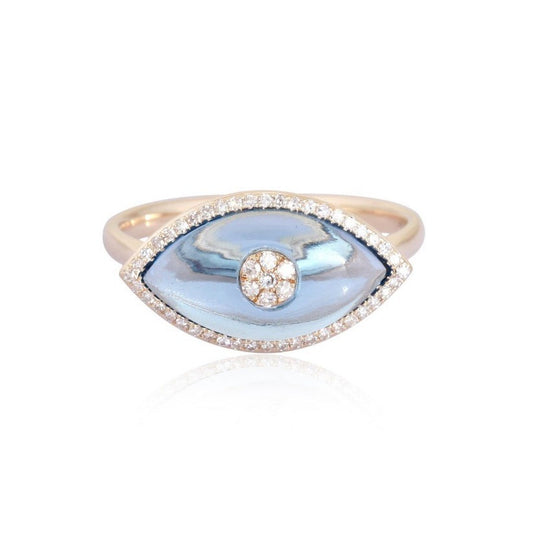 Eye Shape Hydra Diamond Signet Ring in 14K Yellow Gold