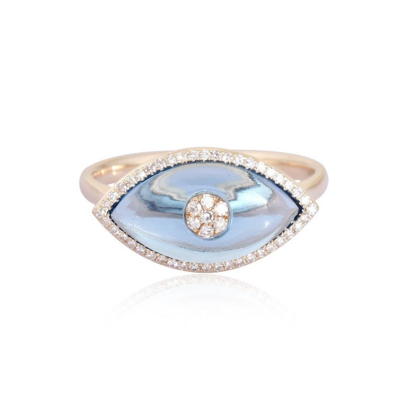 Eye Shape Hydra Diamond Signet Ring in 14K Yellow Gold