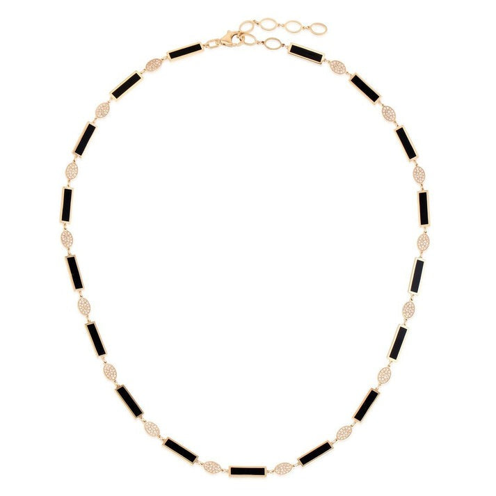 Diamond Malachite Station Necklace in 14K Yellow Gold