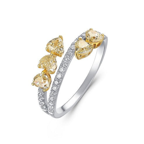 Two Tone Heart Pear Diamond Ring in 14K Yellow Gold