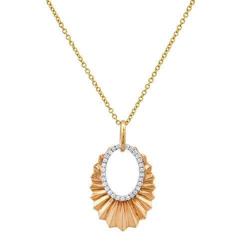 Sunburst Oval Diamond Pendant Necklace in 14K Yellow Gold