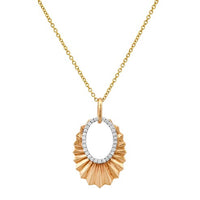 Sunburst Oval Diamond Pendant Necklace in 14K Yellow Gold