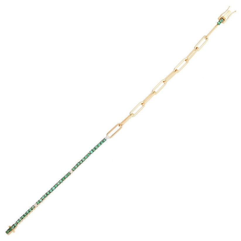 Emerald Link Tennis Chain Bracelet in 14K Yellow Gold