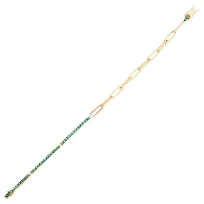 Emerald Link Tennis Chain Bracelet in 14K Yellow Gold
