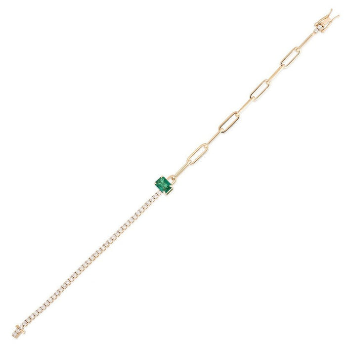 Emerald Diamond Tennis Bracelet in 14K Yellow Gold