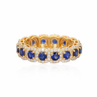 Eternity Band Blue Sapphire Halo Ring in 14K Yellow Gold