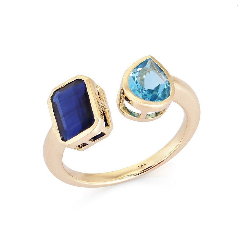 Open Teardrop Pave Diamond Ring in 14K Yellow Gold