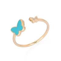 Butterfly Turquoise Enamel Open Ring in 14K Yellow Gold