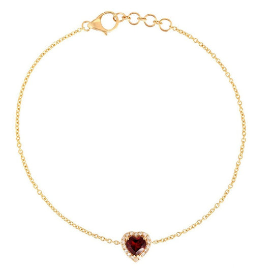 Scarlet Love Heart Shaped Gemstone Charm Bracelet in 14K Gold