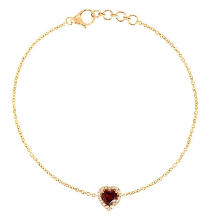 Scarlet Love Heart Shaped Gemstone Charm Bracelet in 14K Gold