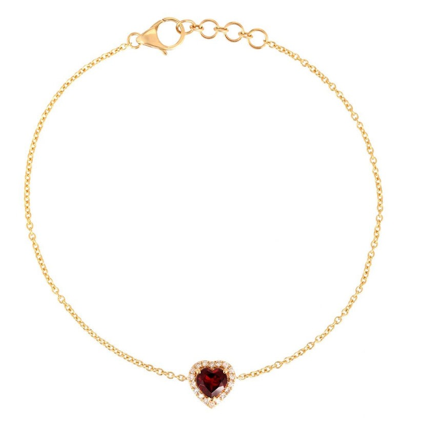Scarlet Love Heart Shaped Gemstone Charm Bracelet in 14K Gold
