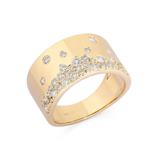 Wide Band Scattered Diamond Ring in 14K Yellow Gold