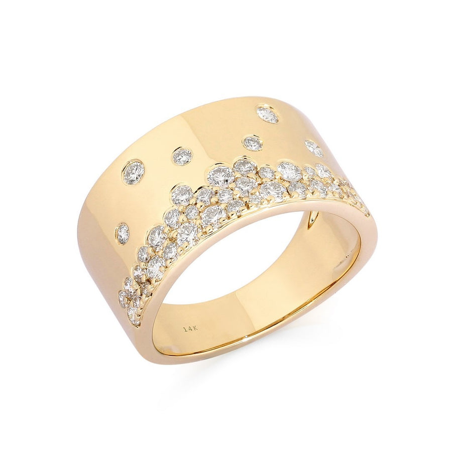 Wide Band Scattered Diamond Ring in 14K Yellow Gold