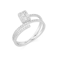 Double Band Emerald Cut Diamond Halo Ring in 14K White Gold