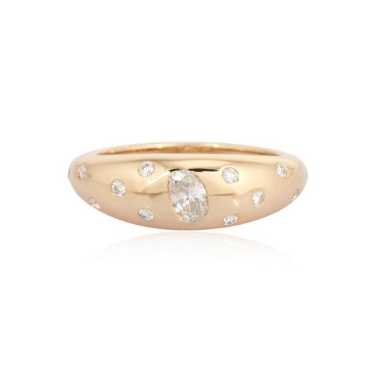 Scattered Oval Diamond Dome Ring in 14K Yellow Gold