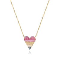 Heart Pave Multicolor Diamond Necklace in 14K Yellow Gold