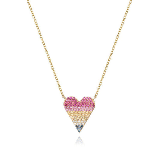 Heart Pave Multicolor Diamond Necklace in 14K Yellow Gold