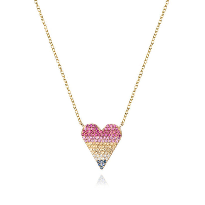 Heart Pave Multicolor Diamond Necklace in 14K Yellow Gold