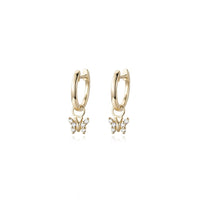 Butterfly Charm Diamond Hoop Earrings in 14K Gold
