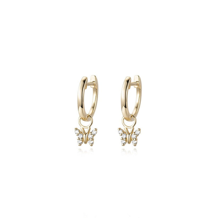 Butterfly Charm Diamond Hoop Earrings in 14K Gold